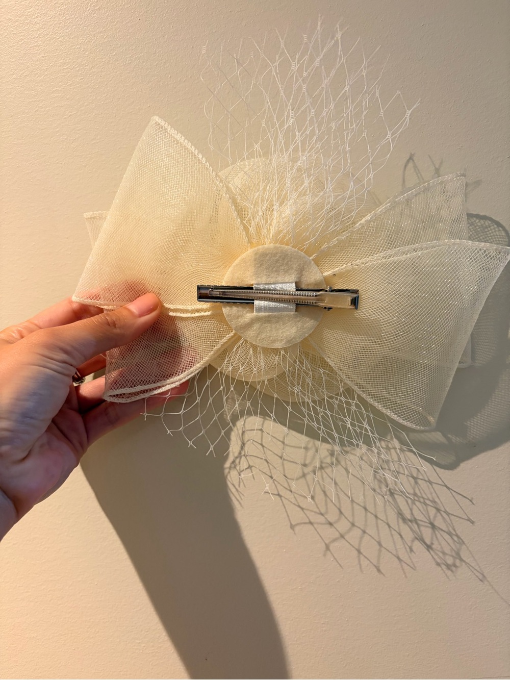 Ivory Floral Pearl Mesh Fascinator Headpiece - Picture 2 of 2